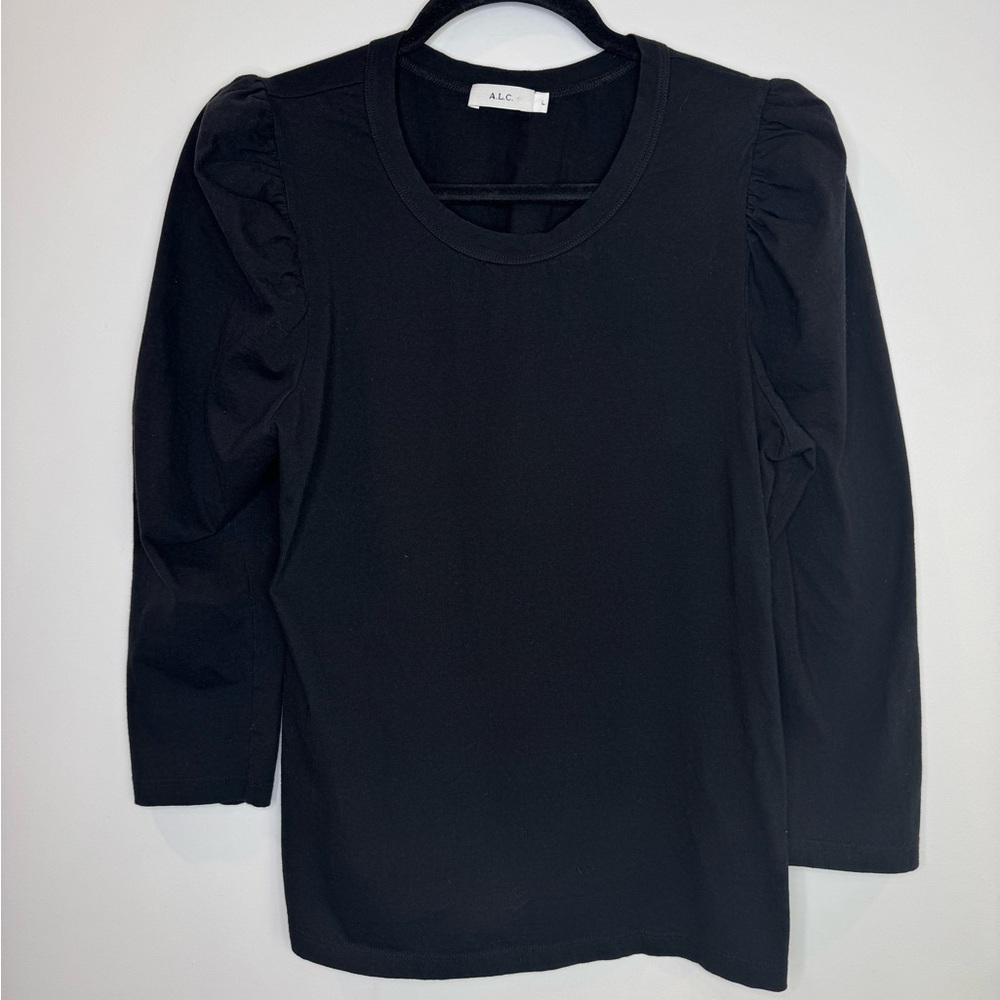 A.L.C. Women's 100% cotton Black Long Sleeve puff shoulder Top size large